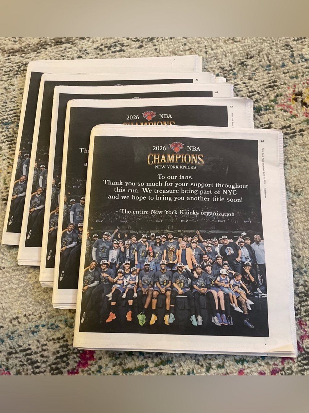 2026 NBA Knicks Champions Commemorative Newspaper - Black Cover
